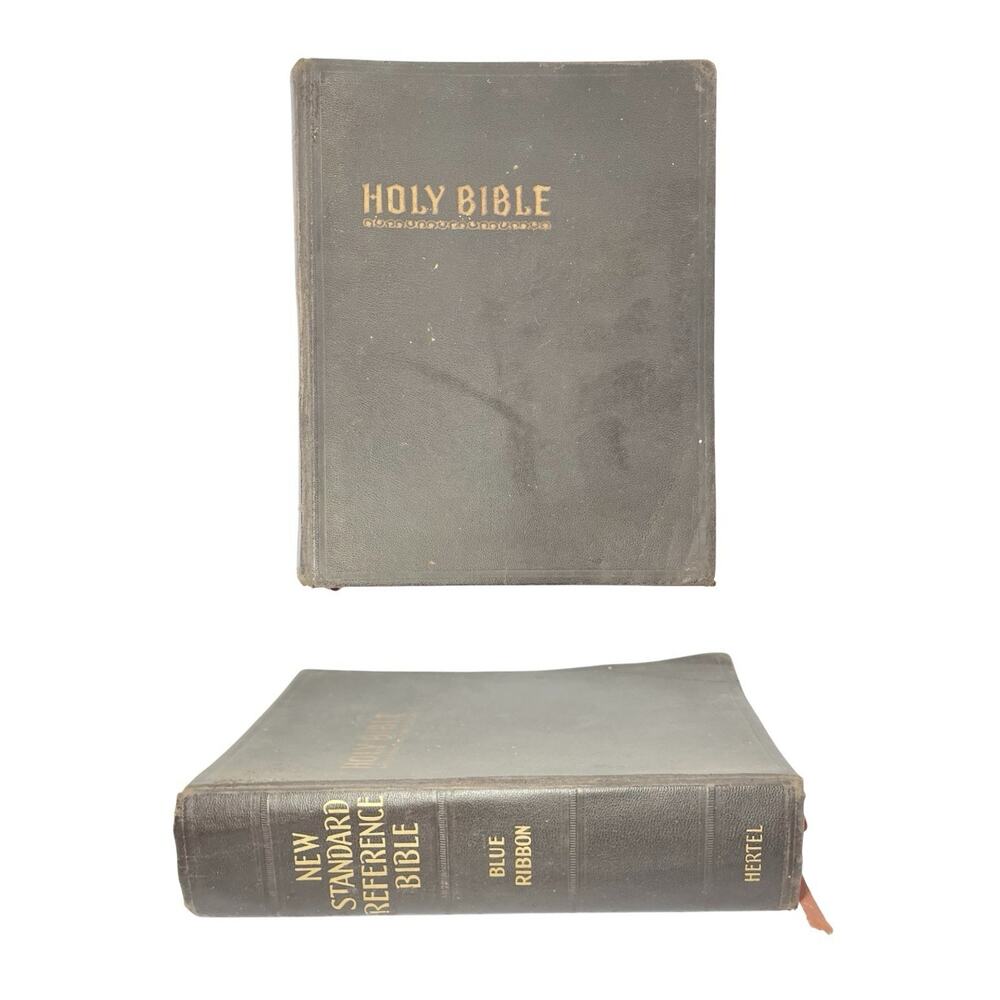 1951 Hertel Blue Ribbon Large Family Bible KJV Red Letters Reference Edition 11”